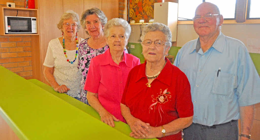 Fay Derby, Agnes Mullins, Lorraine Stewart, Mavis Cameron and Basil Stewart are all smiles after the Warwick Senior Citizens received two grants to refurbish their kitchen and purchase new appliances.